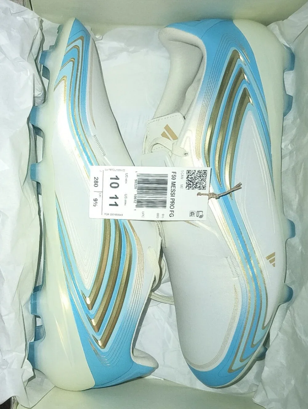 Adidas Messi F50 Pro FG Soccer Cleats Men’s White with Light Blue Trim